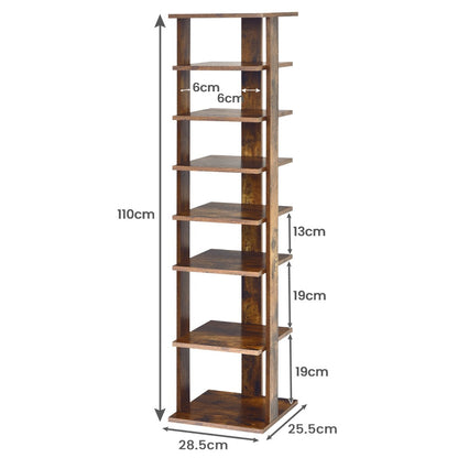 Wooden Vertical Shoe Rack with 7 Shelves-Brown