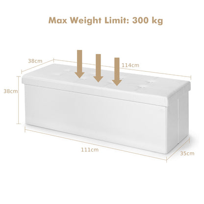 Folding Storage Ottoman Bench with Lid for Living Room-White