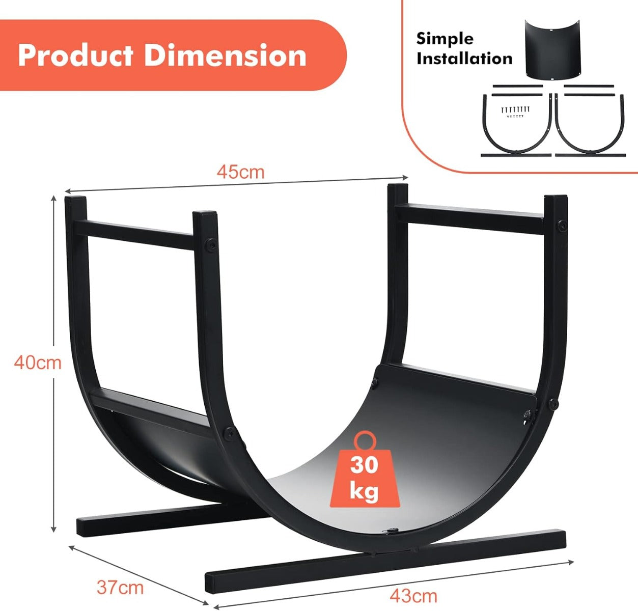 U-Shaped Patio Firewood Rack with Handles