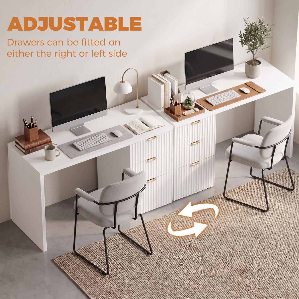HOMCOM Computer Desk with 3 Drawers Reversible Home Office Desk 120 cm, White