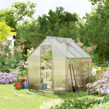 Outsunny 6 x 6 ft Walk-In Polycarbonate Greenhouse w/ Window Clear