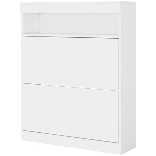 16 Shoe Pair Shoe Storage Store Organiser Cupboard Cabinet, with Flip Doors - White