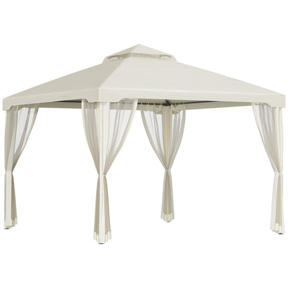Outsunny 3 x 3 m Metal Gazebo, Garden Pavillion, Double√Ç Roof Outdoor Canopy Shelter with Mesh Sidewalls, Cream White