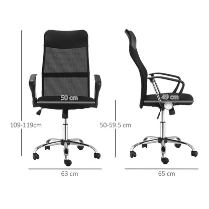 HOMCOM Ergonomiczne krzesło biurowe Siatkowe krzesło z regulowaną wysokością i funkcją pochylenia Czarne