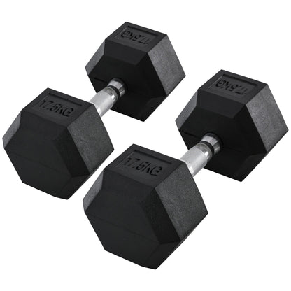 2x17.5kg Rubber Hex Dumbbell Portable Hand Weights Dumbbell Home Gym Workout Fitness Hand Dumbbell