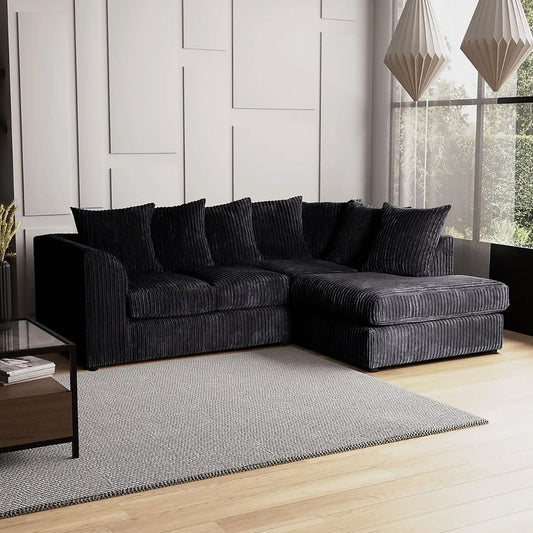 Blake Jumbo Cord Black Corner Sofa - Right and Left Arm