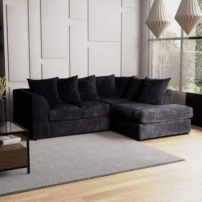 Blake Jumbo Cord Black Corner Sofa - Left and Right Arm