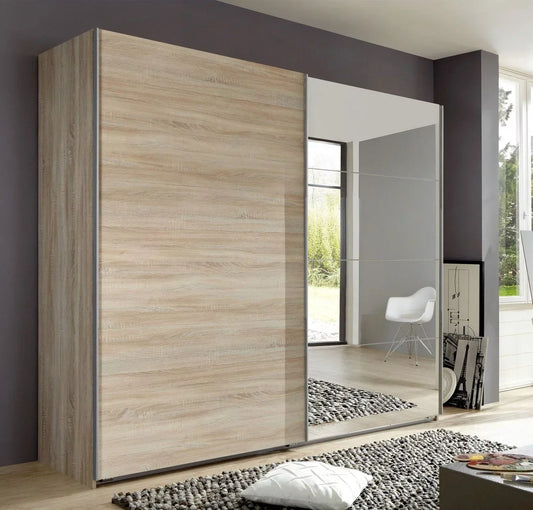 Sliding Wardrobe AMBER 2 Door Mirrored Wardrobe Oak 225cm
