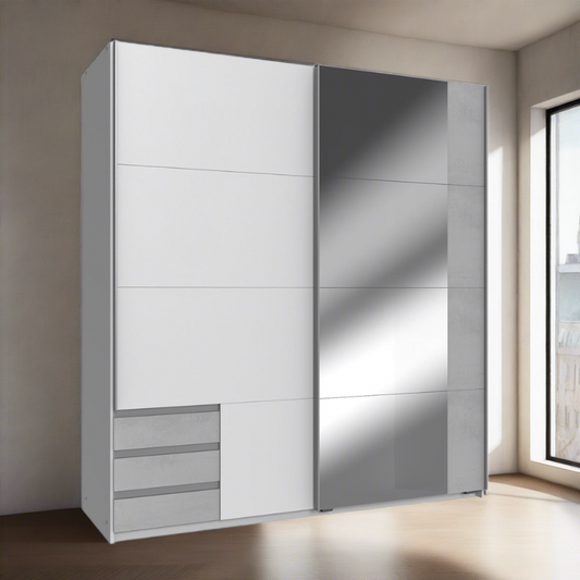 Sliding Wardrobe AMBER 2 Door Mirrored Wardrobe White 179cm