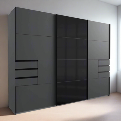 Sliding Wardrobe AMBER 3 Door Mirrored Wardrobe Black 270cm