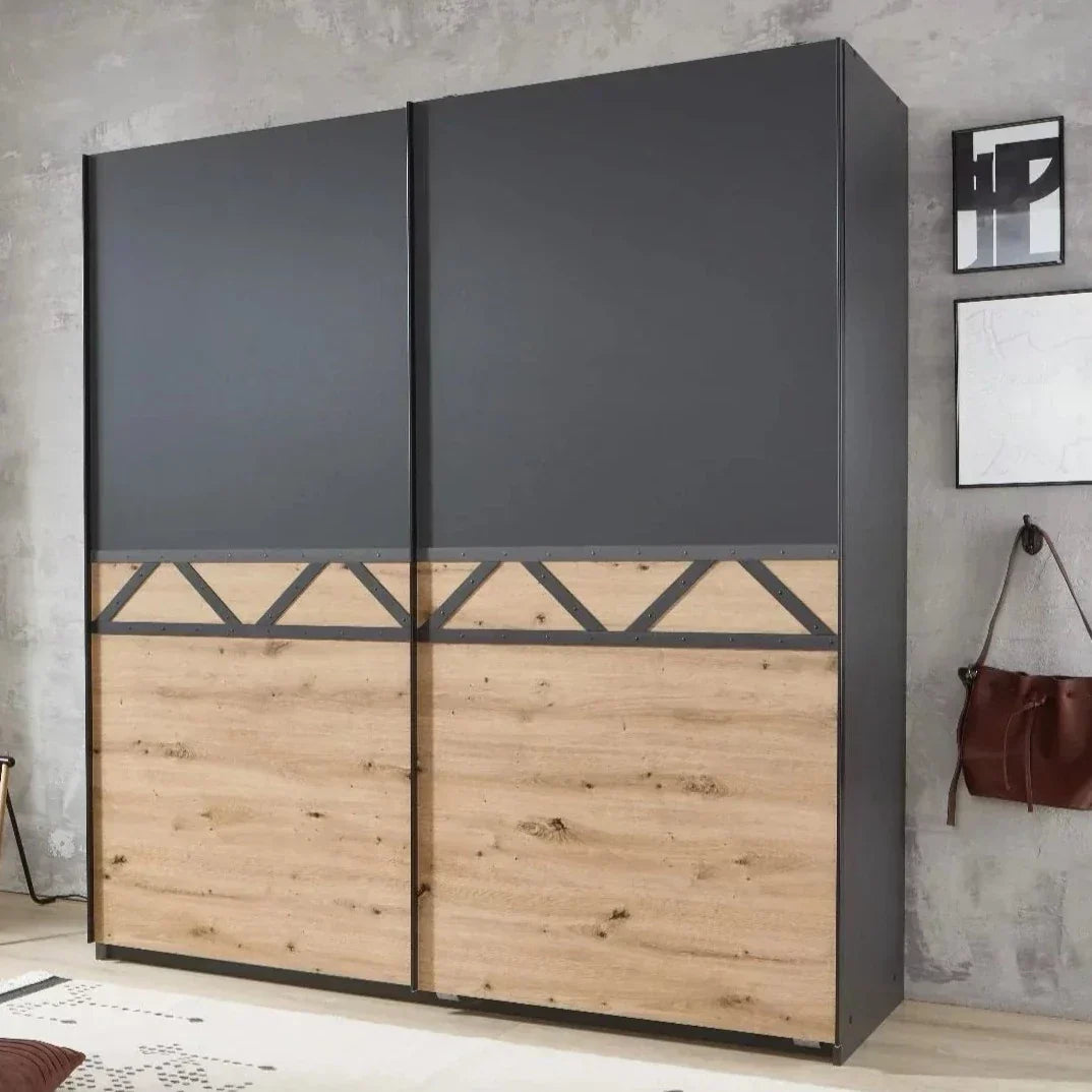 Sliding Wardrobe ANDORRA 2 Door Wardrobe Graphite and Oak 180cm