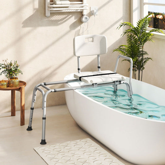 Sliding Tub Transfer Bench Adjustable Inside Bathtub Chair with Safety Belt