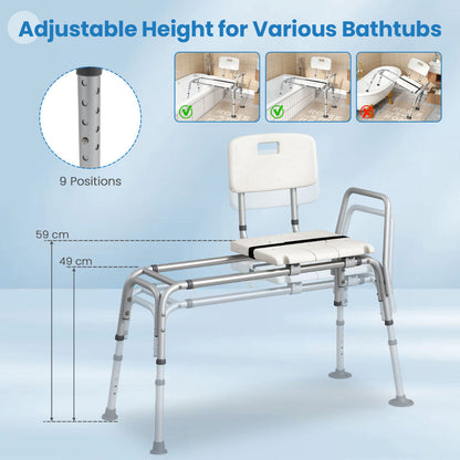 Sliding Tub Transfer Bench Adjustable Inside Bathtub Chair with Safety Belt
