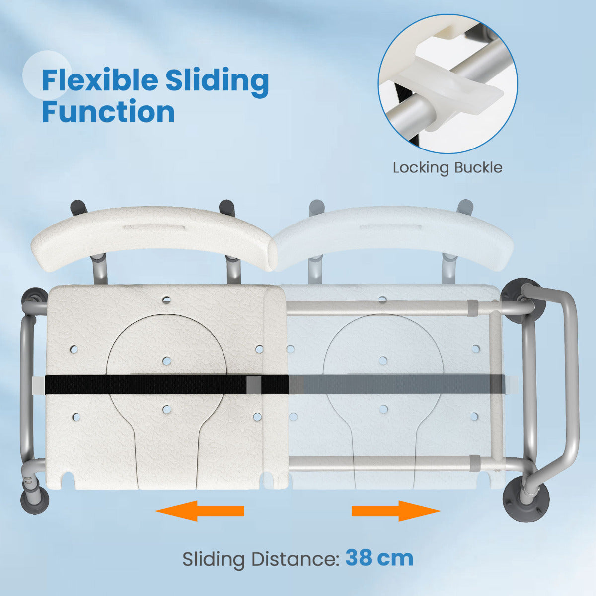 Sliding Tub Transfer Bench Adjustable Inside Bathtub Chair with Safety Belt