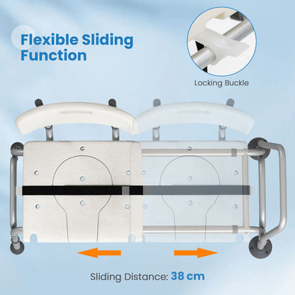 Sliding Tub Transfer Bench Adjustable Inside Bathtub Chair with Safety Belt