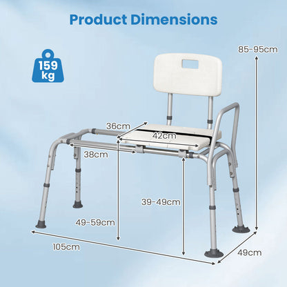 Sliding Tub Transfer Bench Adjustable Inside Bathtub Chair with Safety Belt