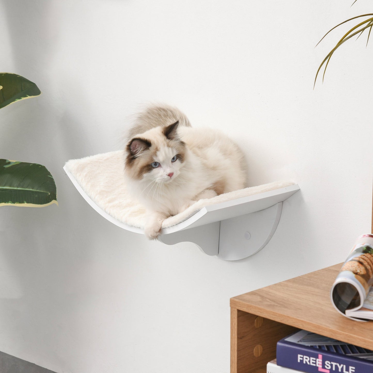 PawHut Wood Cat Shelves Wall-Mounted Shelter Curved Kitten Bed Cat Perch Climber Cat Furniture