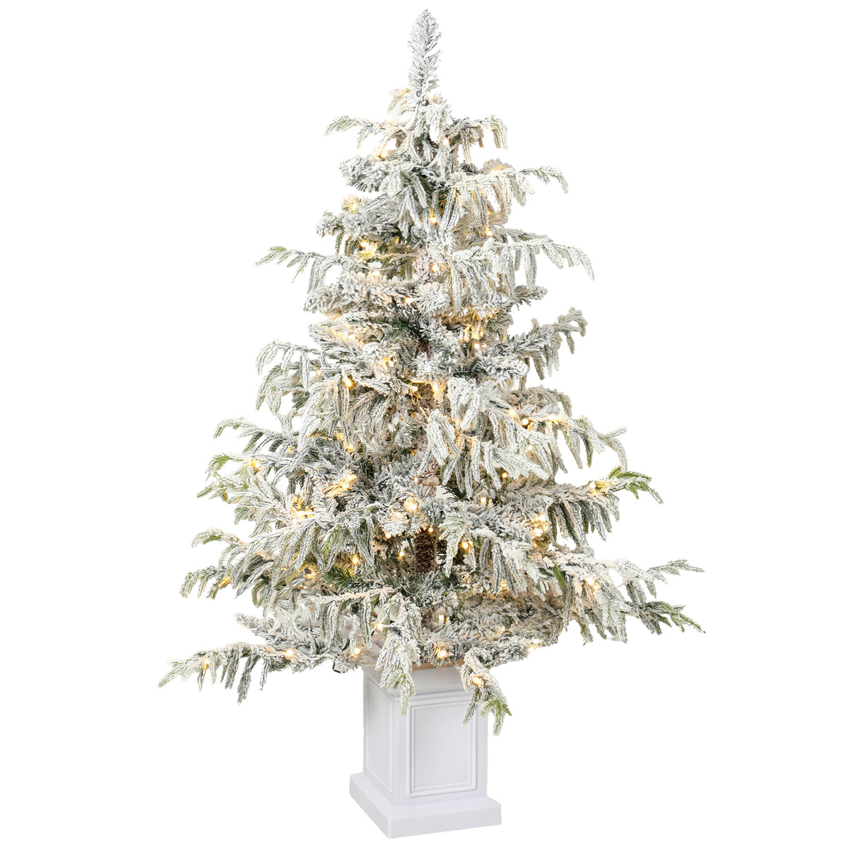 HOMCOM 4ft Prelit Flocked Christmas Tree, Artificial Snow Flocked Spruce with 160 Warm White LED Lights, 8 Modes, Green