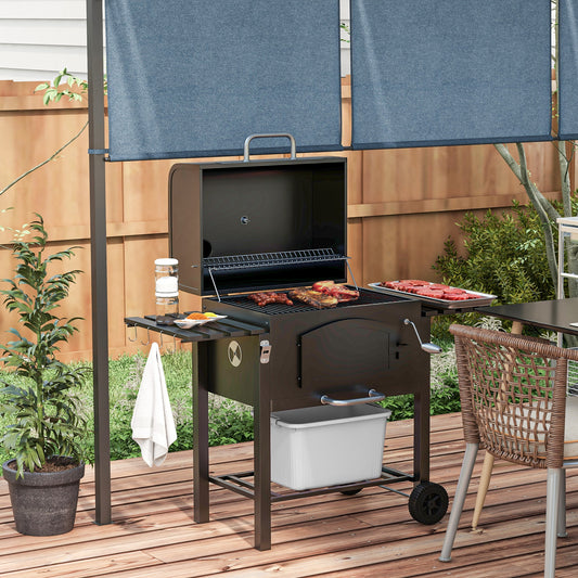 Wózek do grilla węglowego Outsunny Garden Smoker z półkami, regulowaną wysokością, termometrem na pokrywie, otwieraczem i kółkami