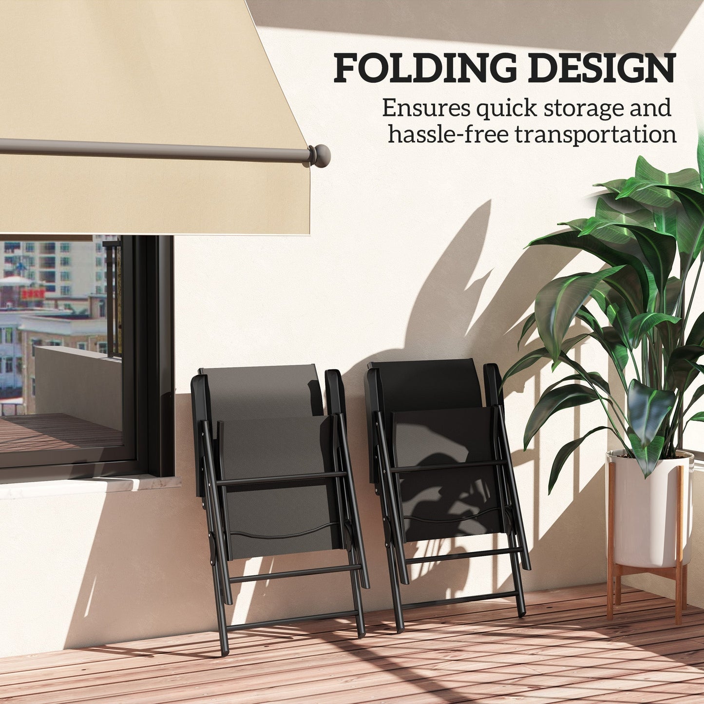 Outsunny Set of Two Folding Outdoor Chairs - Black