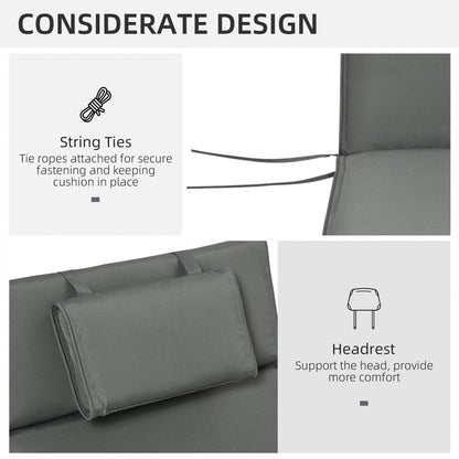 Outsunny Garden Sun Lounger Cushion Replacement Soft Sunbed Reclining Chair Relaxer Pad with Pillow, Cushion ONLY - Grey