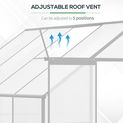 Outsunny 8 x 4ft Walk-In Lean to Greenhouse Garden Heavy Duty Aluminium Polycarbonate Green House with Roof Vent for Plants Herbs Vegetables, Silver