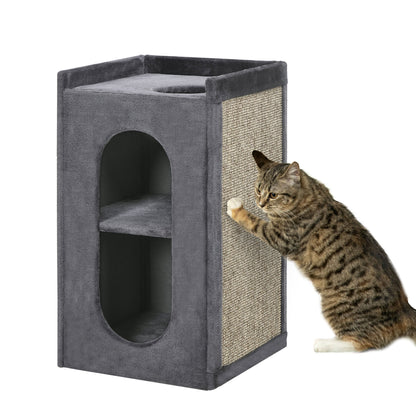 PawHut 81cm Cat Scratching Barrel, with Two Cat Houses for Indoor Cats, Grey