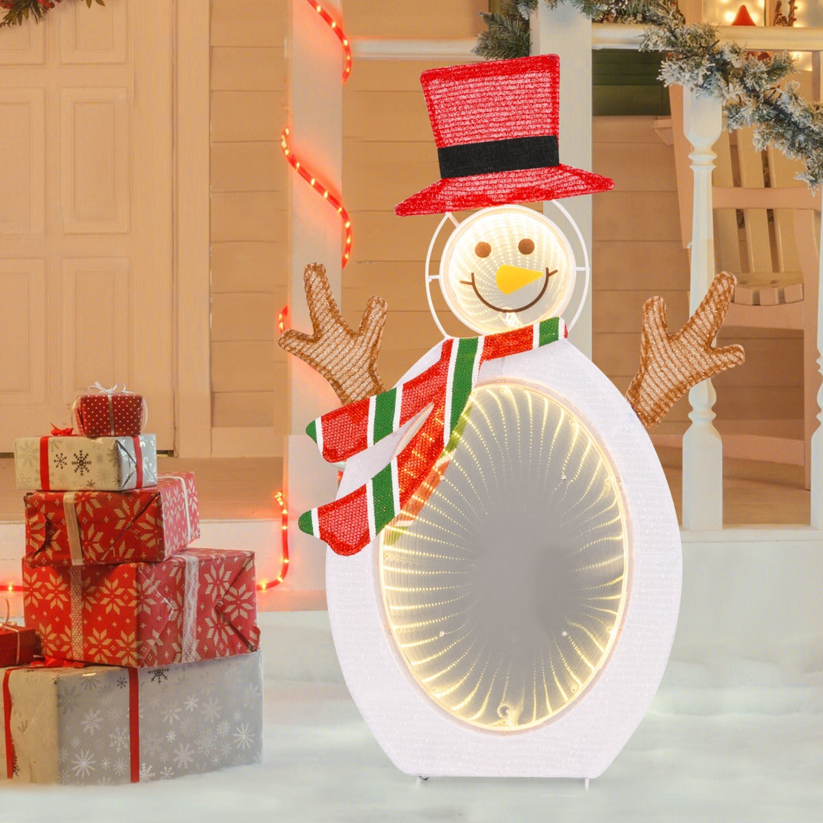 Pre-Lit Snowman with 2 Infinity Tunnel Lights and Top Hat