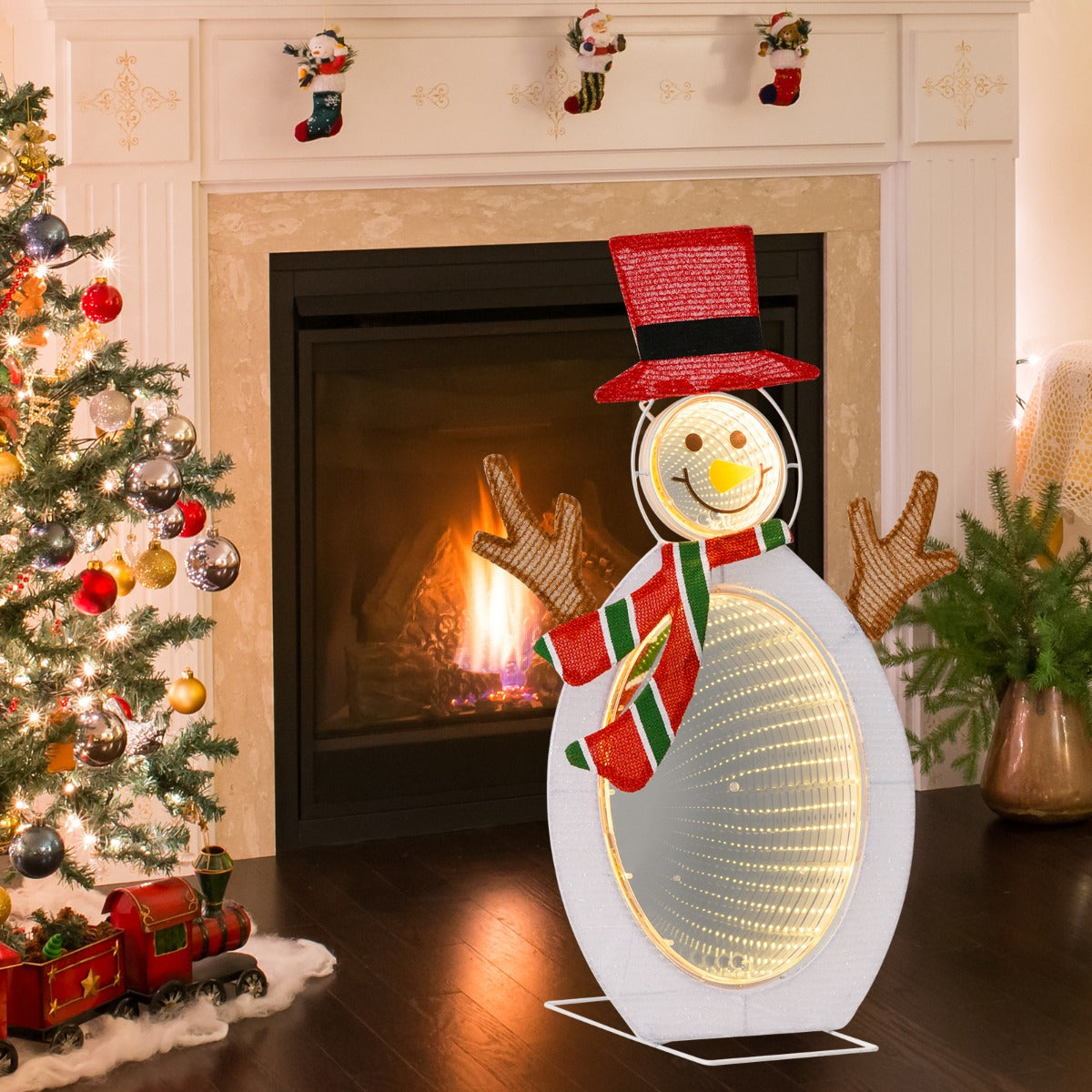 Pre-Lit Snowman with 2 Infinity Tunnel Lights and Top Hat