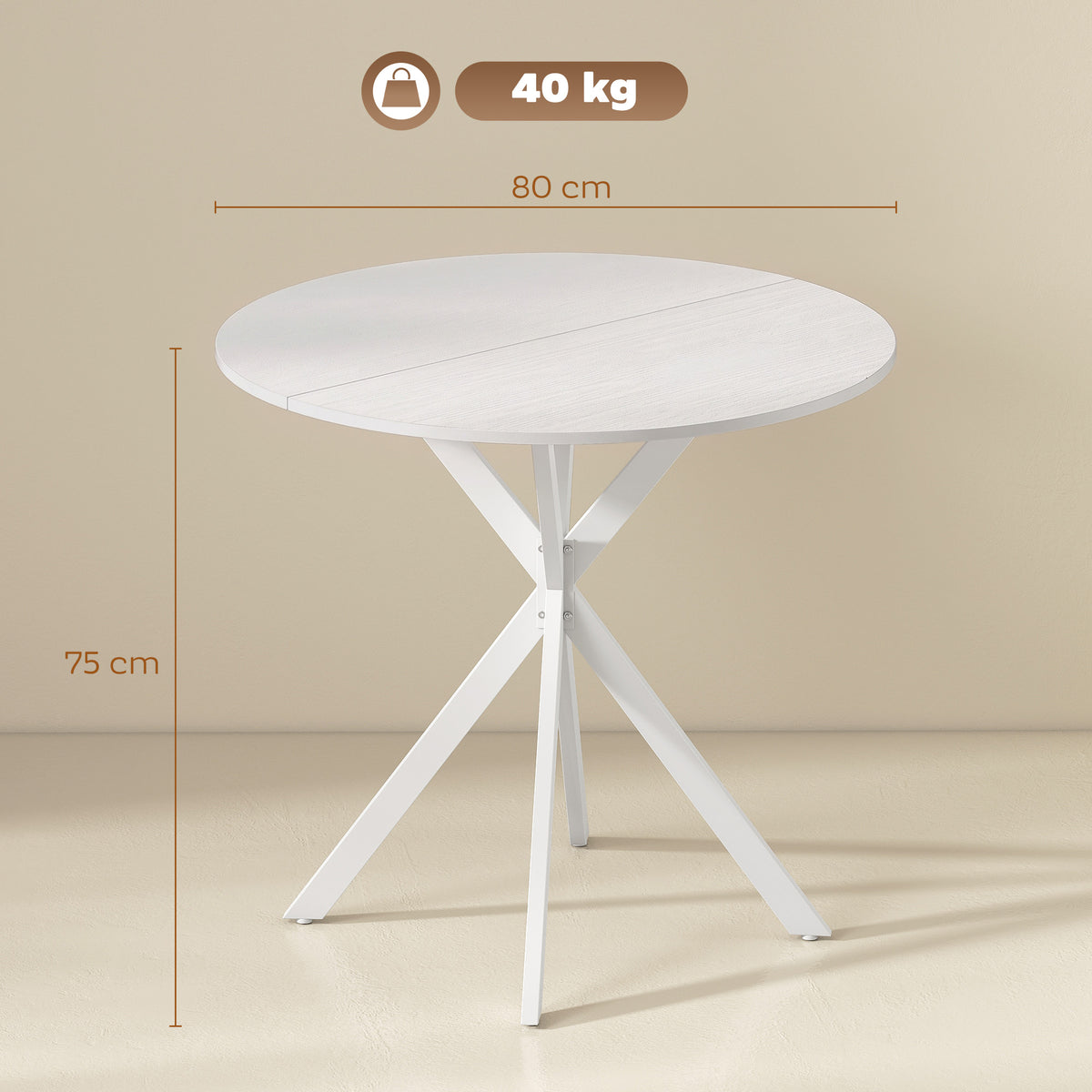 HOMCOM 80cm Industrial Round Dining Table - White
