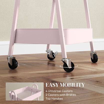 Wózek magazynowy HOMCOM Three-Tier - różowy