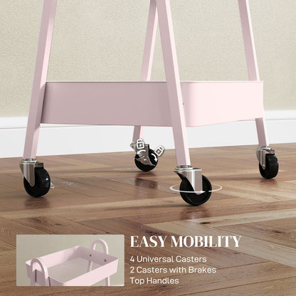HOMCOM Three-Tier Storage Trolley - Pink