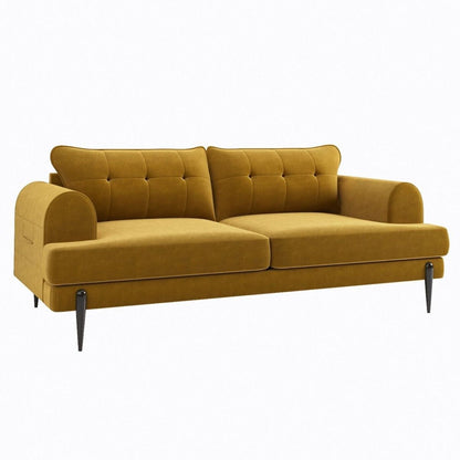 Basildon 3 Seater Velvet Fabric Sofa with Scatter Cushions - Mustard