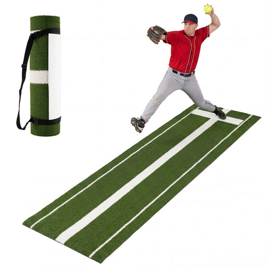 Softball Pitching Mat 10 x 3 FT Softball Training Aid with Pitching Mound-Green