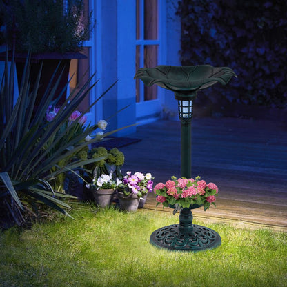 Solar-Powered Bird Bath and Feeder Combo Set for Garden Yard Lawn-Antique