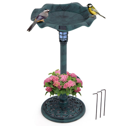 Solar-Powered Bird Bath and Feeder Combo Set for Garden Yard Lawn-Antique