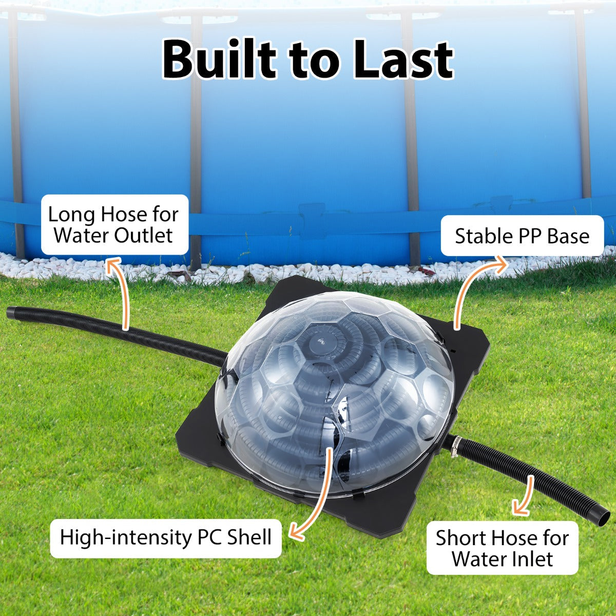 Solar Pool Heater with Rotatable Hose Connectors and Foldable Legs