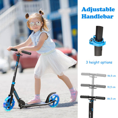 Foldable and Adjustable Kick Scooter with 2 Big Wheels and LED Lights-Blue