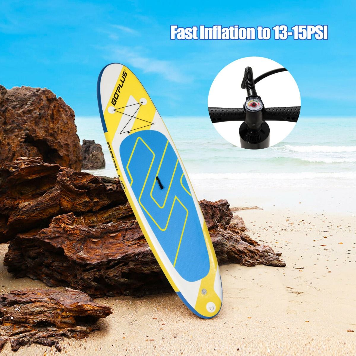 11FT Inflatable Stand Up Paddle Board with Hand Pump - Yellow + blue