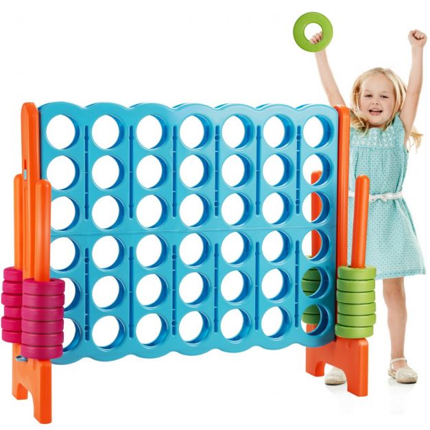 Giant Connect 4 in A Row with 42 Jumbo Rings for Garden &amp; Beach-Orange