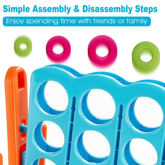 Giant Connect 4 in A Row with 42 Jumbo Rings for Garden &amp; Beach-Orange