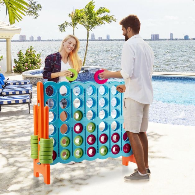 Giant Connect 4 in A Row with 42 Jumbo Rings for Garden &amp; Beach-Orange