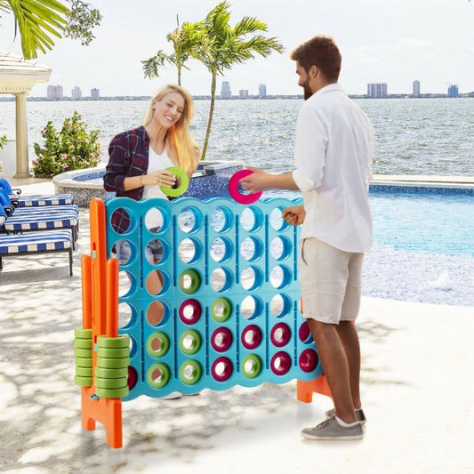 Giant Connect 4 in A Row with 42 Jumbo Rings for Garden &amp; Beach-Orange