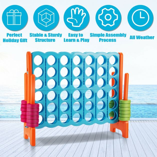 Giant Connect 4 in A Row with 42 Jumbo Rings for Garden &amp; Beach-Orange