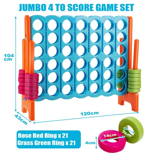Giant Connect 4 in A Row with 42 Jumbo Rings for Garden &amp; Beach-Orange