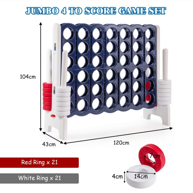 Giant Connect 4 in A Row with 42 Jumbo Rings for Garden &amp; Beach-White