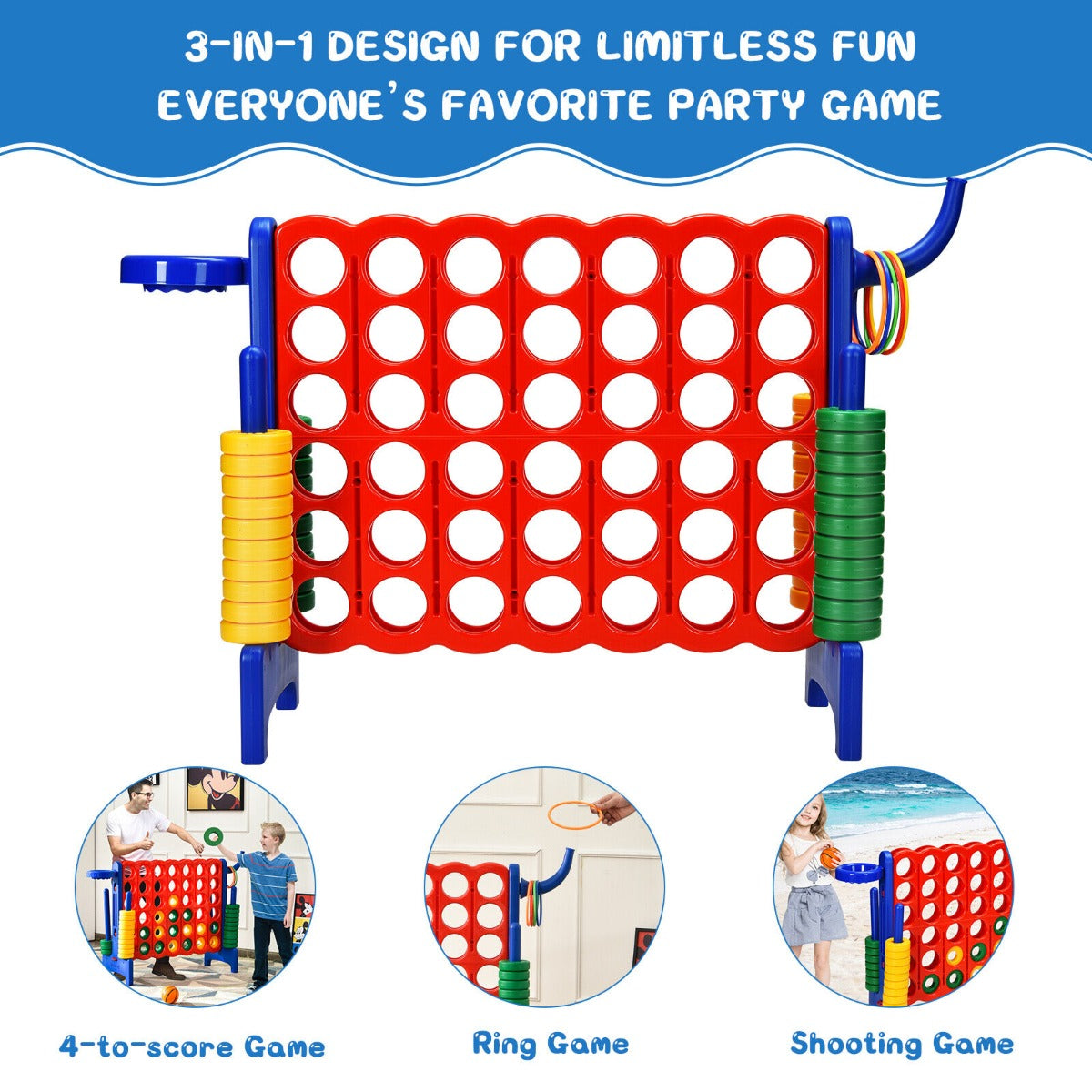 Giant Connect 4 Game Jumbo with 42 Rings-Blue