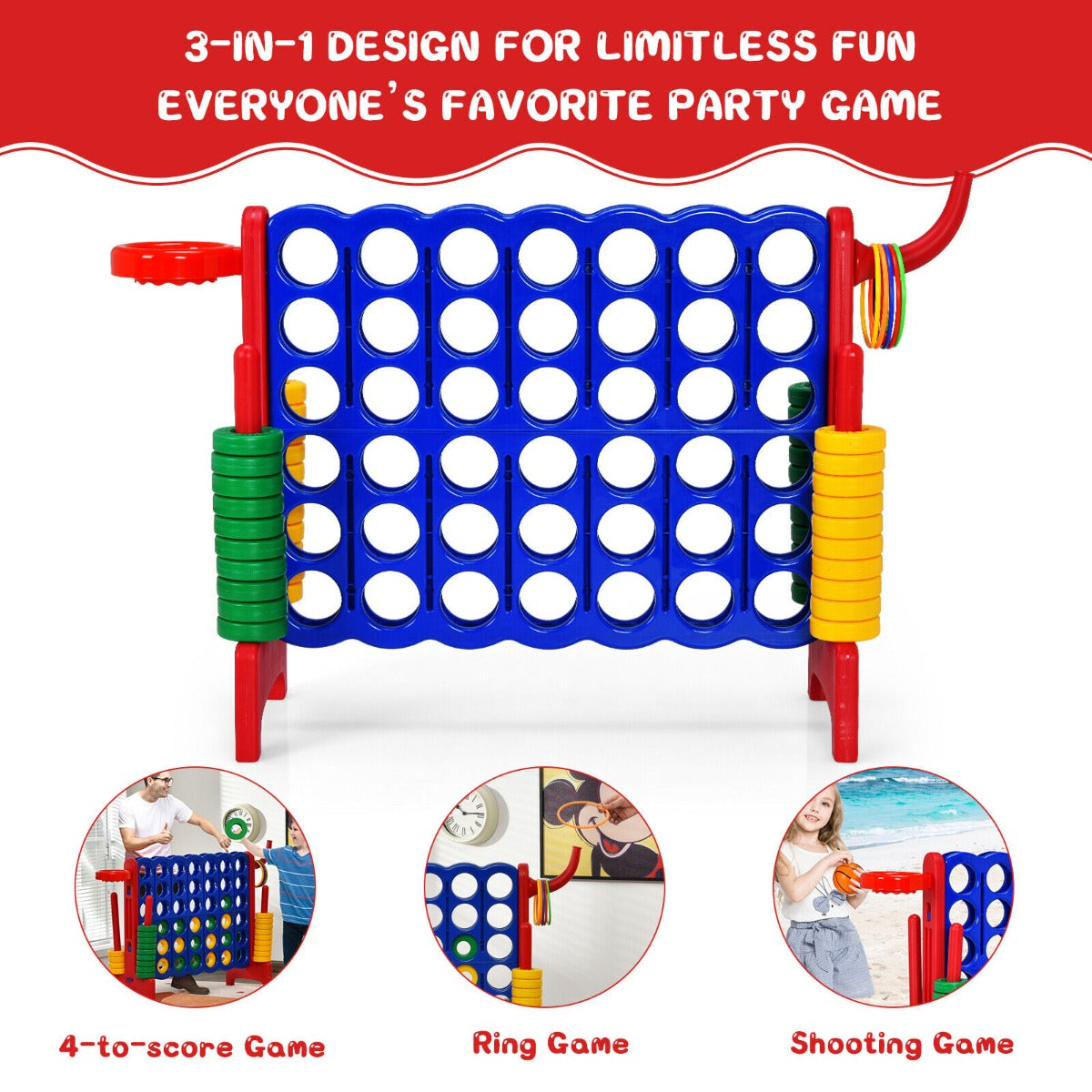 Giant Connect 4 Game Jumbo with 42 Rings-Red