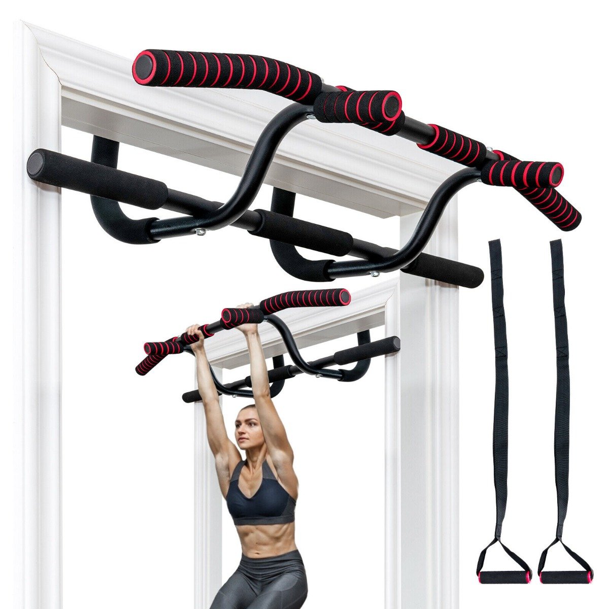 Doorway Pull up Bar Strength Training with Power Ropes and Foam Padded Handles