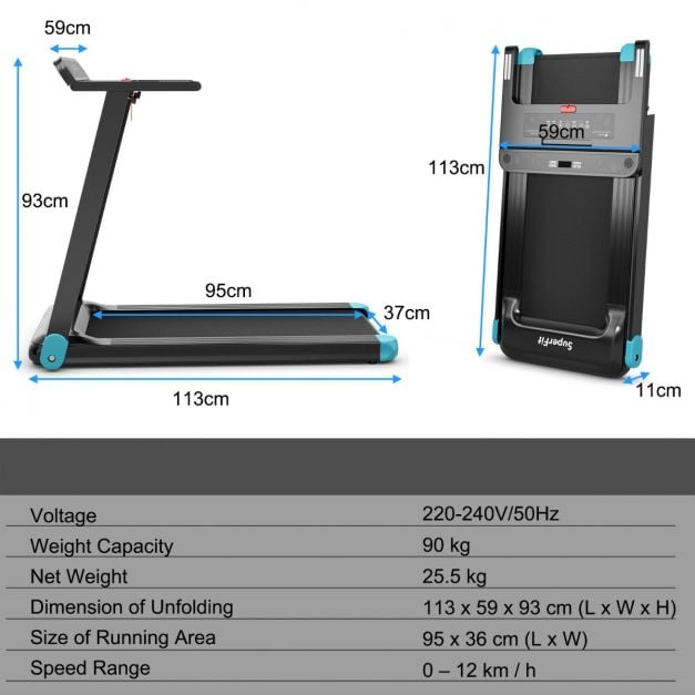 Folding Treadmill with APP Control and Bluetooth Speaker-Blue